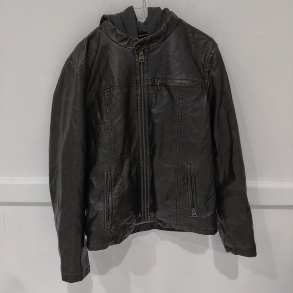 NWoT Levi's Men's Faux Leather Hooded Bomber Jacket Brown Size S $220 BB316